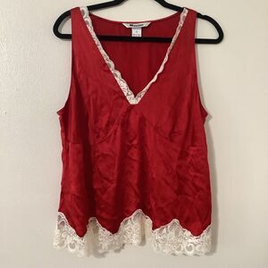 Vintage Y2K 2000s Red Satin Lace Romantic Feminine Glam Blouse Sz 16